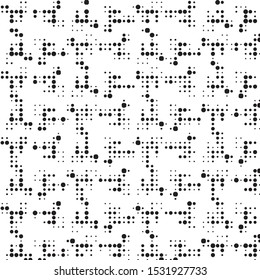 Abstract grunge grid polka dot halftone background pattern. Spotted black and white vector line illustration