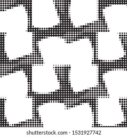 Abstract grunge grid polka dot halftone background pattern. Spotted black and white vector line illustration