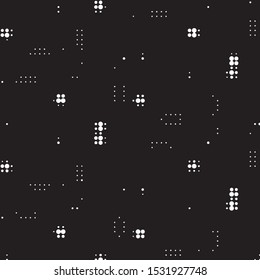 Abstract grunge grid polka dot halftone background pattern. Spotted black and white vector line illustration