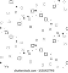Abstract grunge grid polka dot halftone background pattern. Spotted black and white vector line illustration