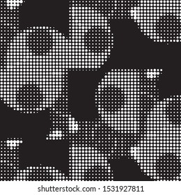 Abstract grunge grid polka dot halftone background pattern. Spotted black and white vector line illustration