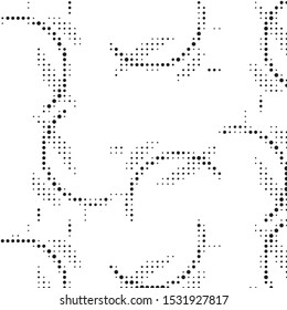 Abstract grunge grid polka dot halftone background pattern. Spotted black and white vector line illustration