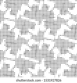 Abstract grunge grid polka dot halftone background pattern. Spotted black and white vector line illustration