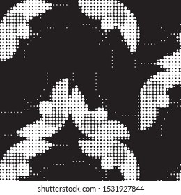 Abstract grunge grid polka dot halftone background pattern. Spotted black and white vector line illustration