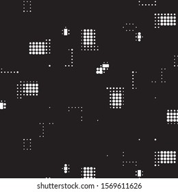 Abstract grunge grid polka dot halftone background pattern. Spotted black and white vector line illustration