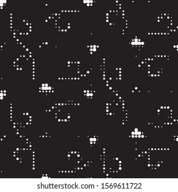 Abstract grunge grid polka dot halftone background pattern. Spotted black and white vector line illustration