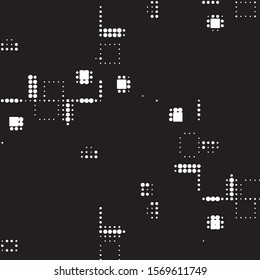 Abstract grunge grid polka dot halftone background pattern. Spotted black and white vector line illustration