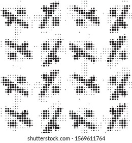 Abstract grunge grid polka dot halftone background pattern. Spotted black and white vector line illustration