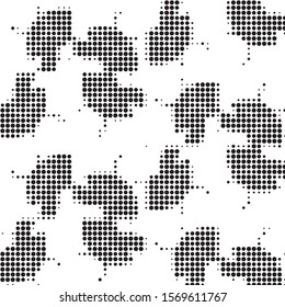 Abstract grunge grid polka dot halftone background pattern. Spotted black and white vector line illustration