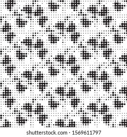 Abstract grunge grid polka dot halftone background pattern. Spotted black and white vector line illustration