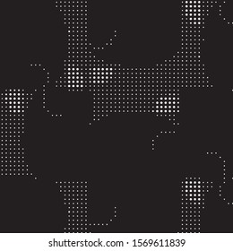 Abstract grunge grid polka dot halftone background pattern. Spotted black and white vector line illustration
