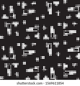 Abstract grunge grid polka dot halftone background pattern. Spotted black and white vector line illustration