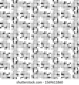 Abstract grunge grid polka dot halftone background pattern. Spotted black and white vector line illustration