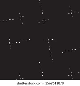 Abstract grunge grid polka dot halftone background pattern. Spotted black and white vector line illustration