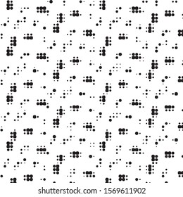 Abstract grunge grid polka dot halftone background pattern. Spotted black and white vector line illustration