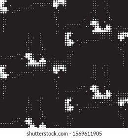 Abstract grunge grid polka dot halftone background pattern. Spotted black and white vector line illustration