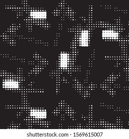 Abstract grunge grid polka dot halftone background pattern. Spotted black and white vector line illustration