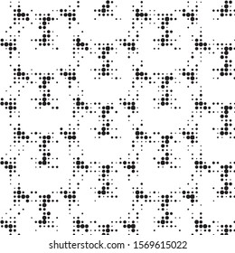 Abstract grunge grid polka dot halftone background pattern. Spotted black and white vector line illustration