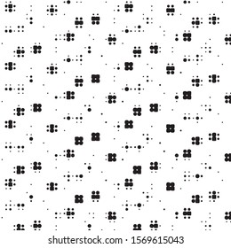 Abstract grunge grid polka dot halftone background pattern. Spotted black and white vector line illustration