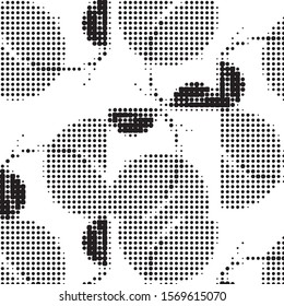 Abstract grunge grid polka dot halftone background pattern. Spotted black and white vector line illustration