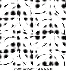 Abstract grunge grid polka dot halftone background pattern. Spotted black and white vector line illustration