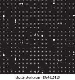 Abstract grunge grid polka dot halftone background pattern. Spotted black and white vector line illustration