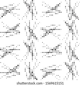 Abstract grunge grid polka dot halftone background pattern. Spotted black and white vector line illustration
