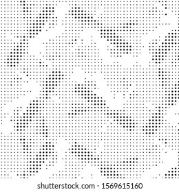 Abstract grunge grid polka dot halftone background pattern. Spotted black and white vector line illustration