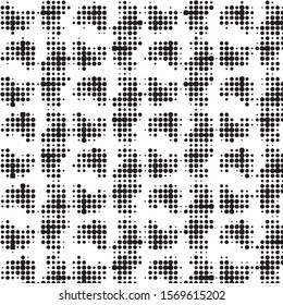 Abstract grunge grid polka dot halftone background pattern. Spotted black and white vector line illustration