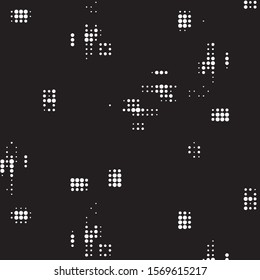 Abstract grunge grid polka dot halftone background pattern. Spotted black and white vector line illustration