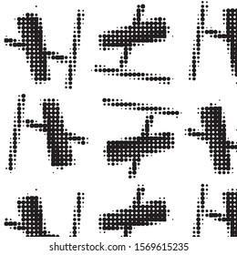 Abstract grunge grid polka dot halftone background pattern. Spotted black and white vector line illustration