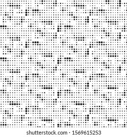 Abstract grunge grid polka dot halftone background pattern. Spotted black and white vector line illustration