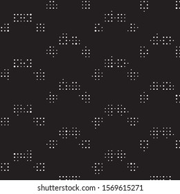 Abstract grunge grid polka dot halftone background pattern. Spotted black and white vector line illustration