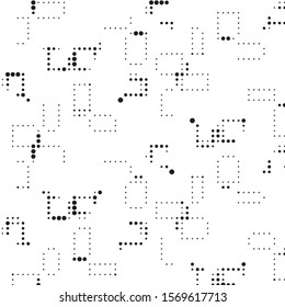 Abstract grunge grid polka dot halftone background pattern. Spotted black and white vector line illustration