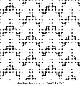 Abstract grunge grid polka dot halftone background pattern. Spotted black and white vector line illustration