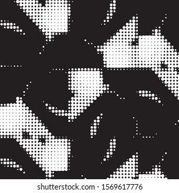 Abstract grunge grid polka dot halftone background pattern. Spotted black and white vector line illustration