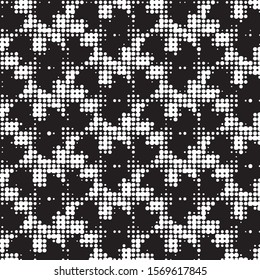 Abstract grunge grid polka dot halftone background pattern. Spotted black and white vector line illustration