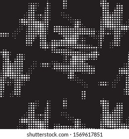 Abstract grunge grid polka dot halftone background pattern. Spotted black and white vector line illustration