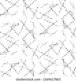 Abstract grunge grid polka dot halftone background pattern. Spotted black and white vector line illustration