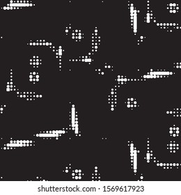 Abstract grunge grid polka dot halftone background pattern. Spotted black and white vector line illustration