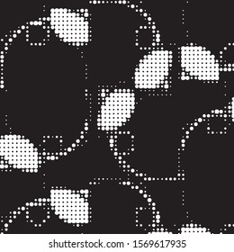Abstract grunge grid polka dot halftone background pattern. Spotted black and white vector line illustration