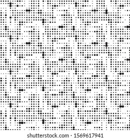 Abstract grunge grid polka dot halftone background pattern. Spotted black and white vector line illustration