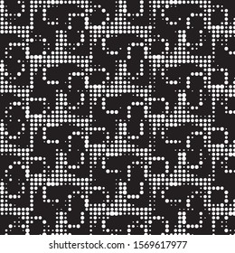Abstract grunge grid polka dot halftone background pattern. Spotted black and white vector line illustration