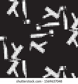 Abstract grunge grid polka dot halftone background pattern. Spotted black and white vector line illustration