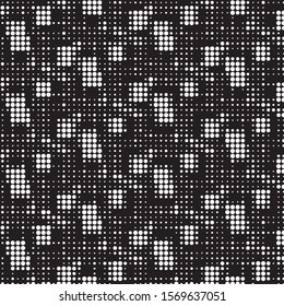 Abstract grunge grid polka dot halftone background pattern. Spotted black and white vector line illustration