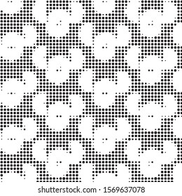 Abstract grunge grid polka dot halftone background pattern. Spotted black and white vector line illustration