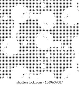 Abstract grunge grid polka dot halftone background pattern. Spotted black and white vector line illustration