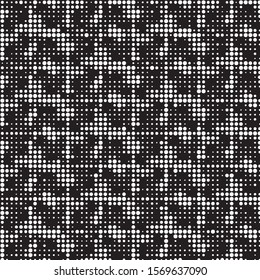 Abstract grunge grid polka dot halftone background pattern. Spotted black and white vector line illustration
