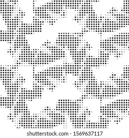 Abstract grunge grid polka dot halftone background pattern. Spotted black and white vector line illustration