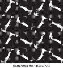 Abstract grunge grid polka dot halftone background pattern. Spotted black and white vector line illustration